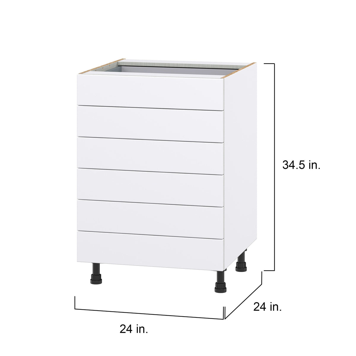 Hugo&Borg Lasalle 24-in W x 34.5-in H x 24-in D Bright White Slab 6-Drawer Base Fully Assembled Cabinet (Flat Panel Style)
