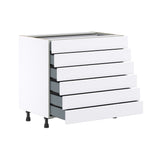 Hugo&Borg Lasalle 36-in W x 34.5-in H x 24-in D Bright White Slab 6-Drawer Base Fully Assembled Cabinet (Flat Panel Style)
