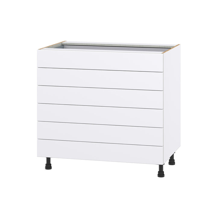 Hugo&Borg Lasalle 36-in W x 34.5-in H x 24-in D Bright White Slab 6-Drawer Base Fully Assembled Cabinet (Flat Panel Style)
