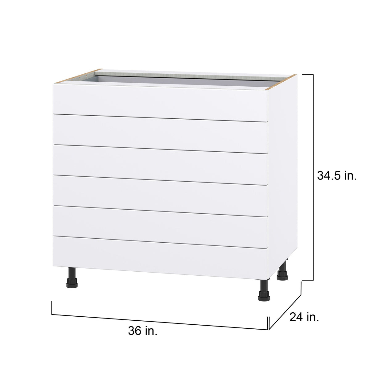 Hugo&Borg Lasalle 36-in W x 34.5-in H x 24-in D Bright White Slab 6-Drawer Base Fully Assembled Cabinet (Flat Panel Style)
