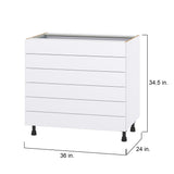 Hugo&Borg Lasalle 36-in W x 34.5-in H x 24-in D Bright White Slab 6-Drawer Base Fully Assembled Cabinet (Flat Panel Style)