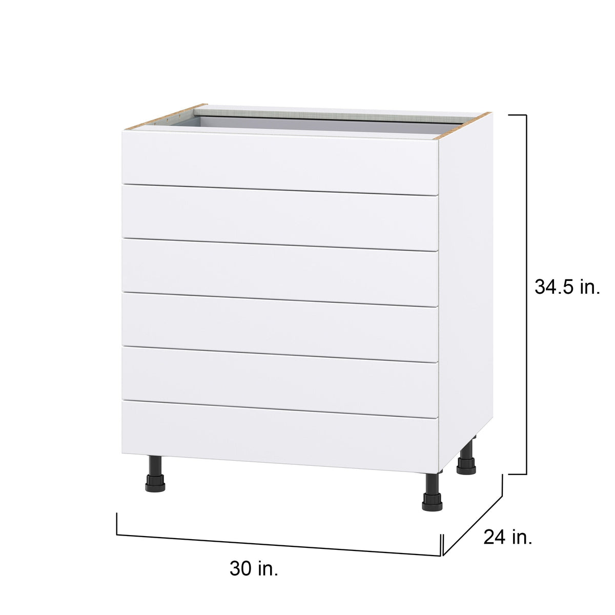 Hugo&Borg Lasalle 30-in W x 34.5-in H x 24-in D Bright White Slab 6-Drawer Base Fully Assembled Cabinet (Flat Panel Style)
