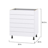 Hugo&Borg Lasalle 30-in W x 34.5-in H x 24-in D Bright White Slab 6-Drawer Base Fully Assembled Cabinet (Flat Panel Style)
