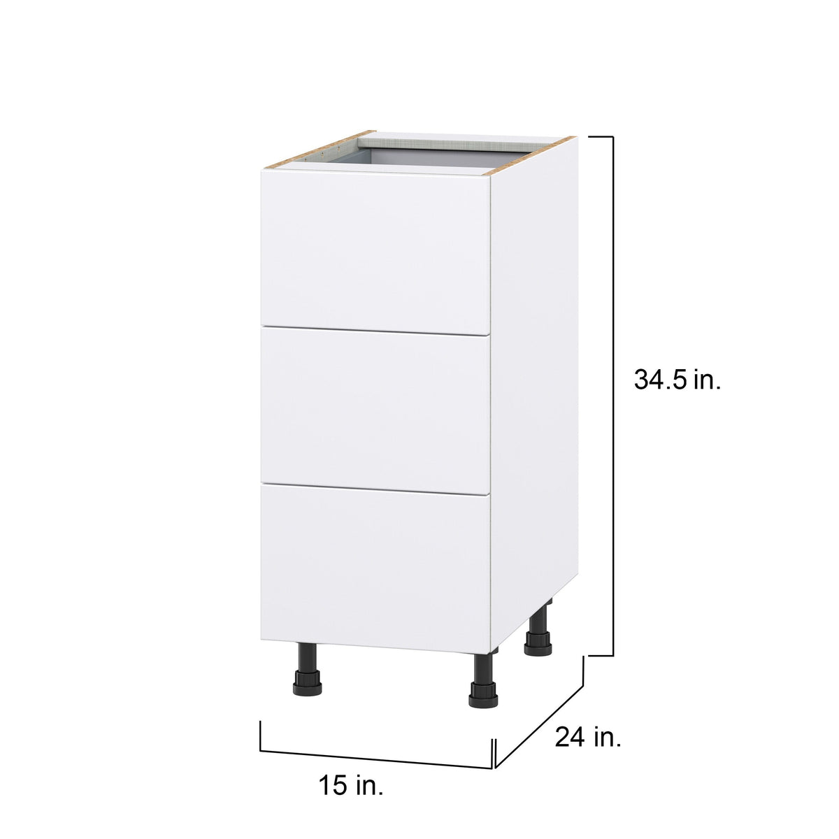Hugo&Borg Lasalle 15-in W x 34.5-in H x 24-in D Bright White Slab 4-Drawer Base Fully Assembled Cabinet (Flat Panel Style)
