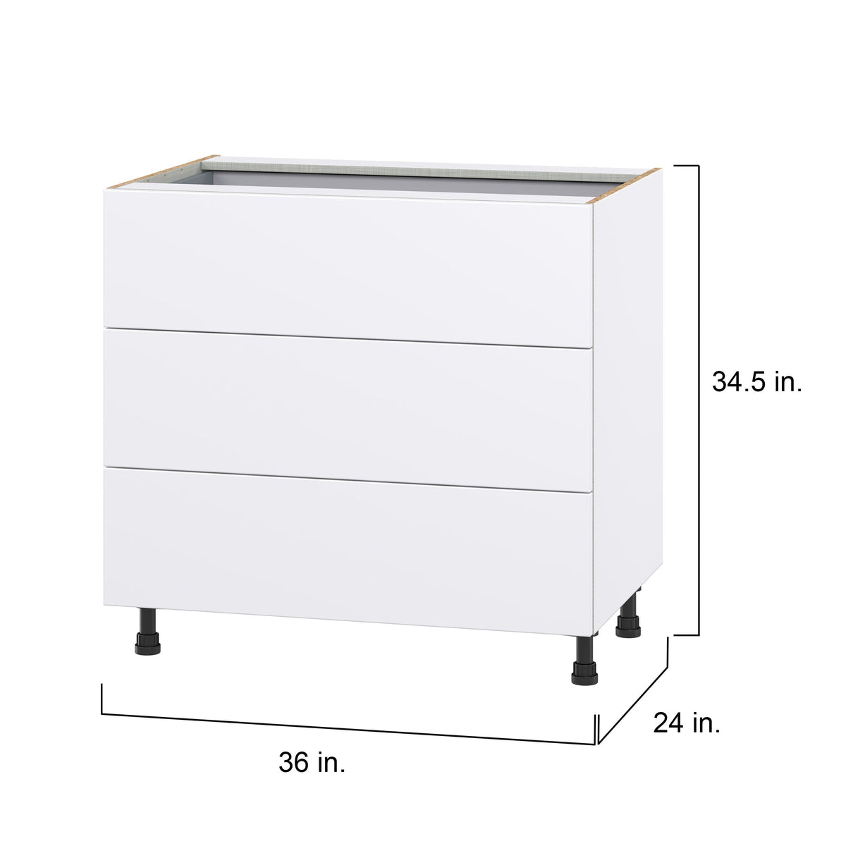 Hugo&Borg Lasalle 36-in W x 34.5-in H x 24-in D Bright White Slab 4-Drawer Base Fully Assembled Cabinet (Flat Panel Style)