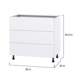 Hugo&Borg Lasalle 36-in W x 34.5-in H x 24-in D Bright White Slab 4-Drawer Base Fully Assembled Cabinet (Flat Panel Style)
