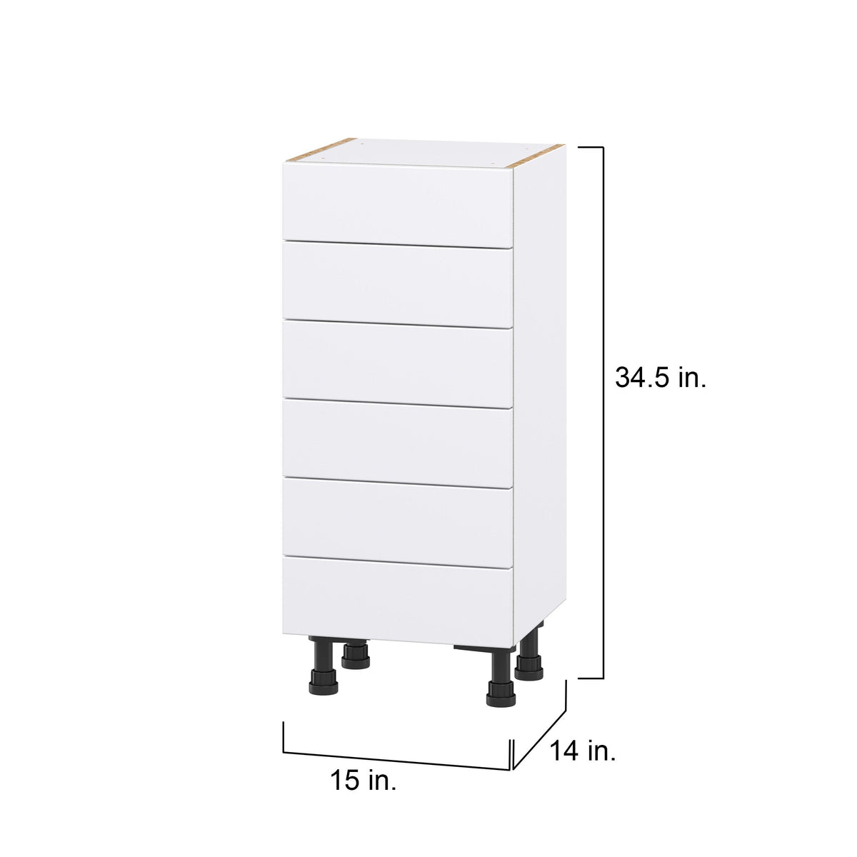 Hugo&Borg Lasalle 15-in W x 34.5-in H x 14-in D Bright White Slab 6-Drawer Base Fully Assembled Cabinet (Flat Panel Style)