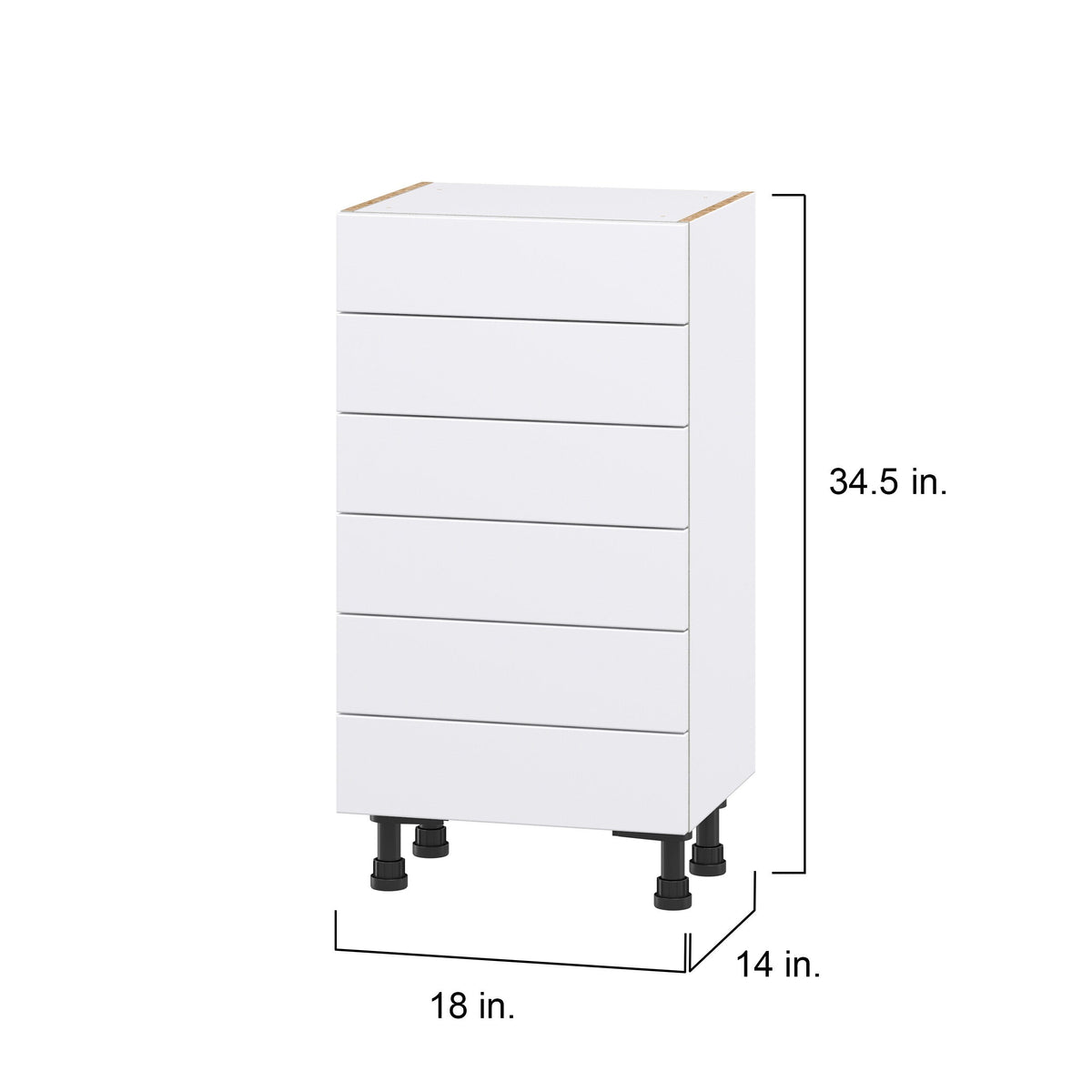 Hugo&Borg Lasalle 18-in W x 34.5-in H x 14-in D Bright White Slab 6-Drawer Base Fully Assembled Cabinet (Flat Panel Style)