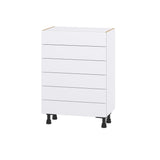 Hugo&Borg Lasalle 24-in W x 34.5-in H x 14-in D Bright White Slab 6-Drawer Base Fully Assembled Cabinet (Flat Panel Style)