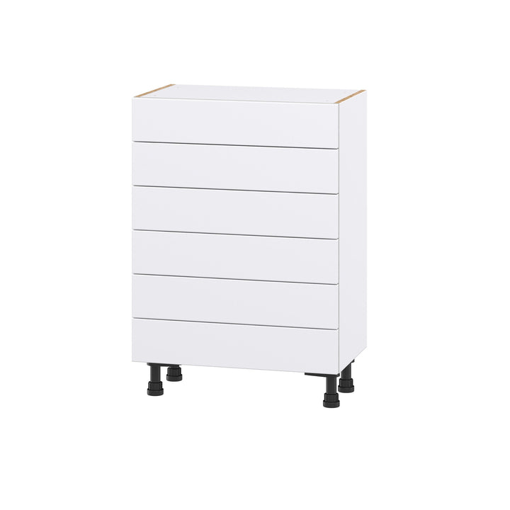 Hugo&Borg Lasalle 24-in W x 34.5-in H x 14-in D Bright White Slab 6-Drawer Base Fully Assembled Cabinet (Flat Panel Style)