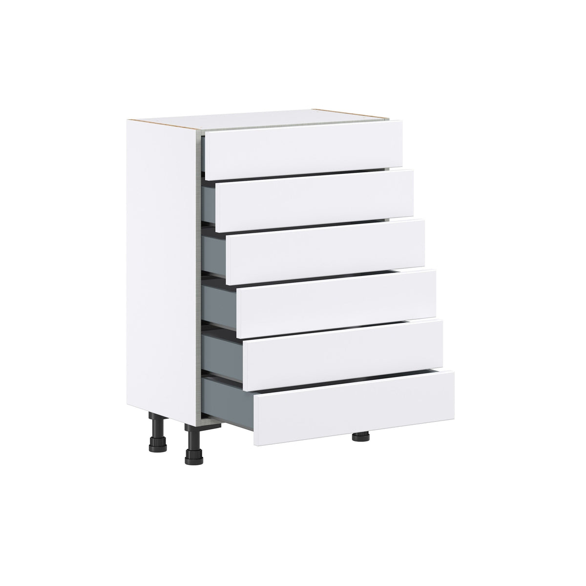 Hugo&Borg Lasalle 24-in W x 34.5-in H x 14-in D Bright White Slab 6-Drawer Base Fully Assembled Cabinet (Flat Panel Style)