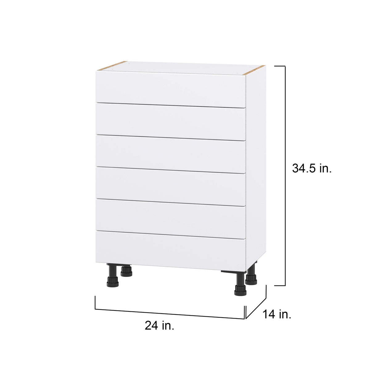Hugo&Borg Lasalle 24-in W x 34.5-in H x 14-in D Bright White Slab 6-Drawer Base Fully Assembled Cabinet (Flat Panel Style)