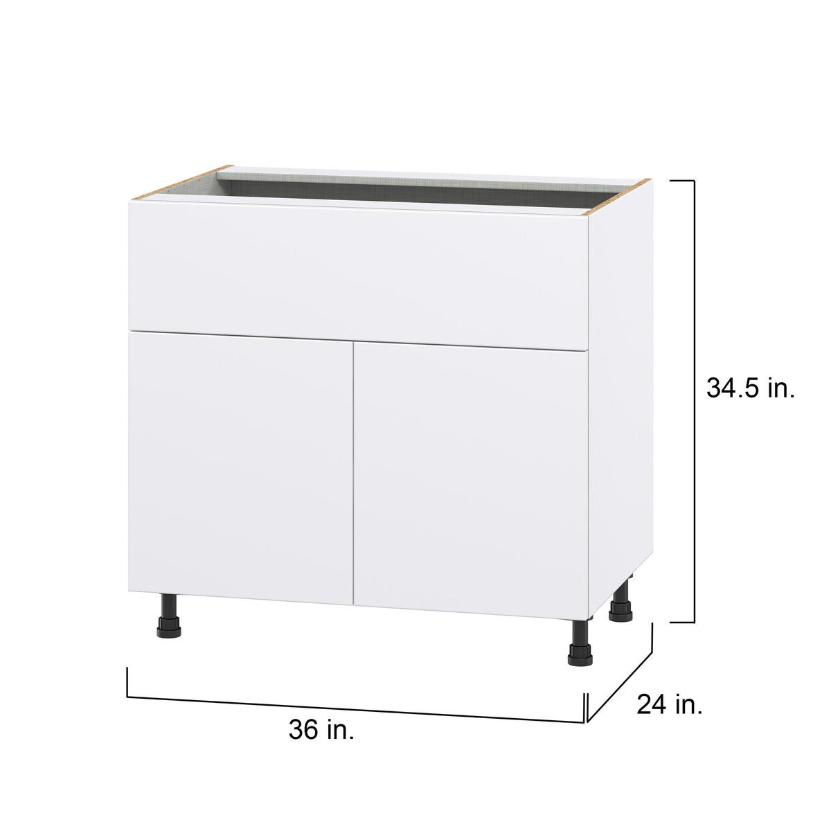 Hugo&Borg Lasalle 36-in W x 34.5-in H x 24-in D Bright White Slab 1-Drawer Base Fully Assembled Cabinet (Flat Panel Slab Style)