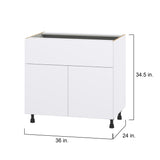 Hugo&Borg Lasalle 36-in W x 34.5-in H x 24-in D Bright White Slab 1-Drawer Base Fully Assembled Cabinet (Flat Panel Slab Style)