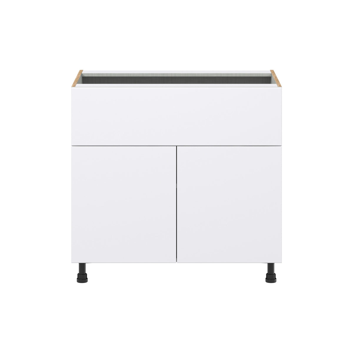 Hugo&Borg Lasalle 36-in W x 34.5-in H x 24-in D Bright White Slab 1-Drawer Base Fully Assembled Cabinet (Flat Panel Slab Style)
