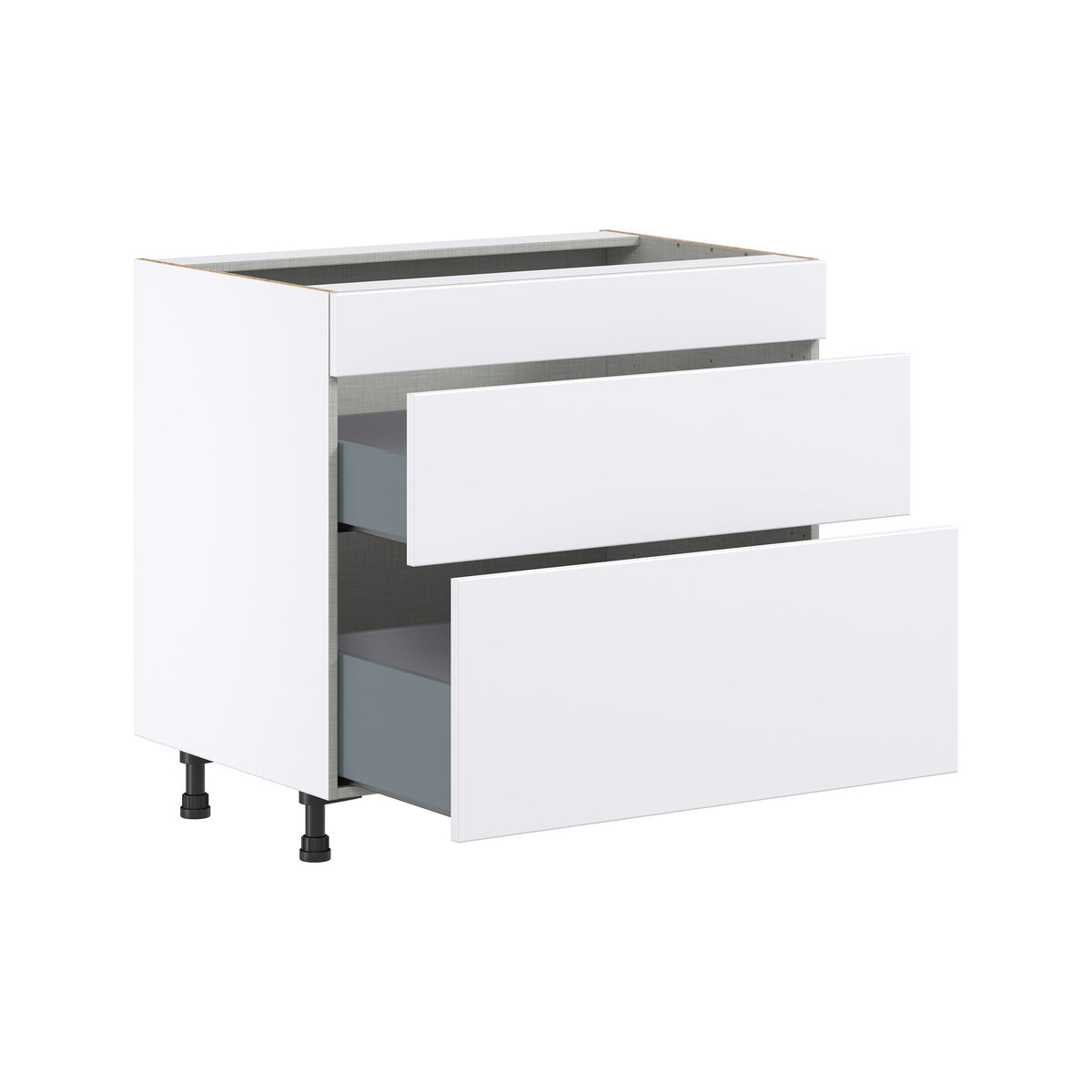 Hugo&Borg Lasalle 36-in W x 34.5-in H x 24-in D Bright White Slab 3-Drawer Base Fully Assembled Cabinet (Flat Panel Style)