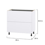 Hugo&Borg Lasalle 36-in W x 34.5-in H x 24-in D Bright White Slab 3-Drawer Base Fully Assembled Cabinet (Flat Panel Style)