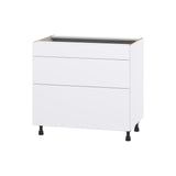 Hugo&Borg Lasalle 36-in W x 34.5-in H x 24-in D Bright White Slab 3-Drawer Base Fully Assembled Cabinet (Flat Panel Style)