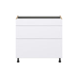 Hugo&Borg Lasalle 36-in W x 34.5-in H x 24-in D Bright White Slab 3-Drawer Base Fully Assembled Cabinet (Flat Panel Style)