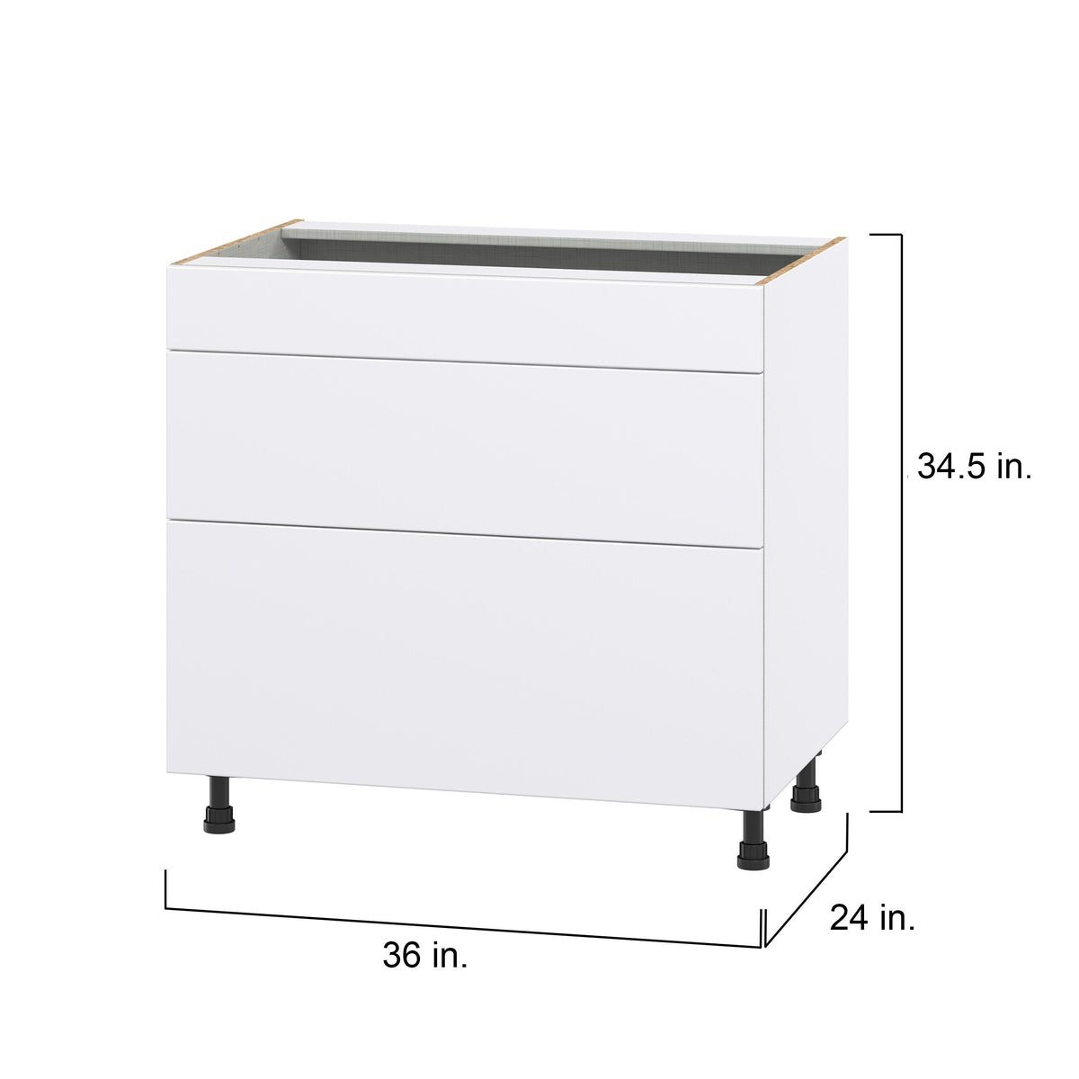 Hugo&Borg Lasalle 36-in W x 34.5-in H x 24-in D Bright White Slab 3-Drawer Base Fully Assembled Cabinet (Flat Panel Style)