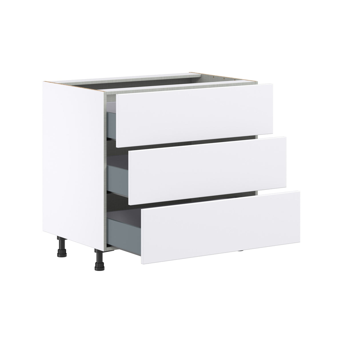 Hugo&Borg Lasalle 36-in W x 34.5-in H x 24-in D Bright White Slab 3-Drawer Base Fully Assembled Cabinet (Flat Panel Style)