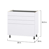 Hugo&Borg Lasalle 36-in W x 34.5-in H x 24-in D Bright White Slab 4-Drawer Base Fully Assembled Cabinet (Flat Panel Style)