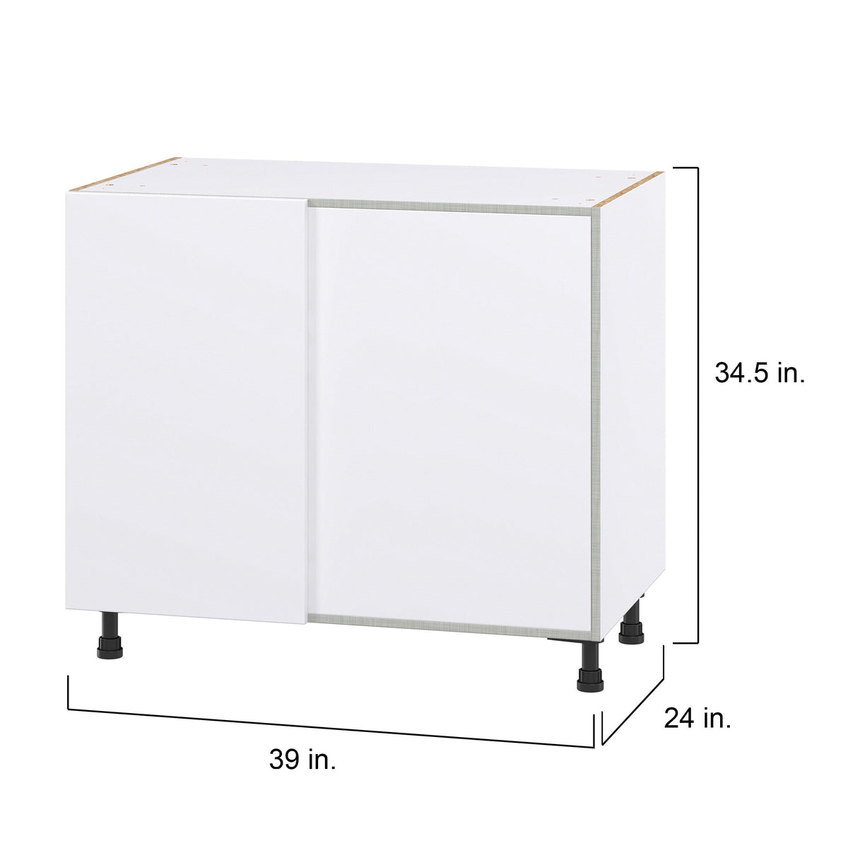 Hugo&Borg Lasalle 39-in W x 34.5-in H x 25-in D Bright White Slab Blind Corner Base Fully Assembled Cabinet (Flat Panel Slab Style)