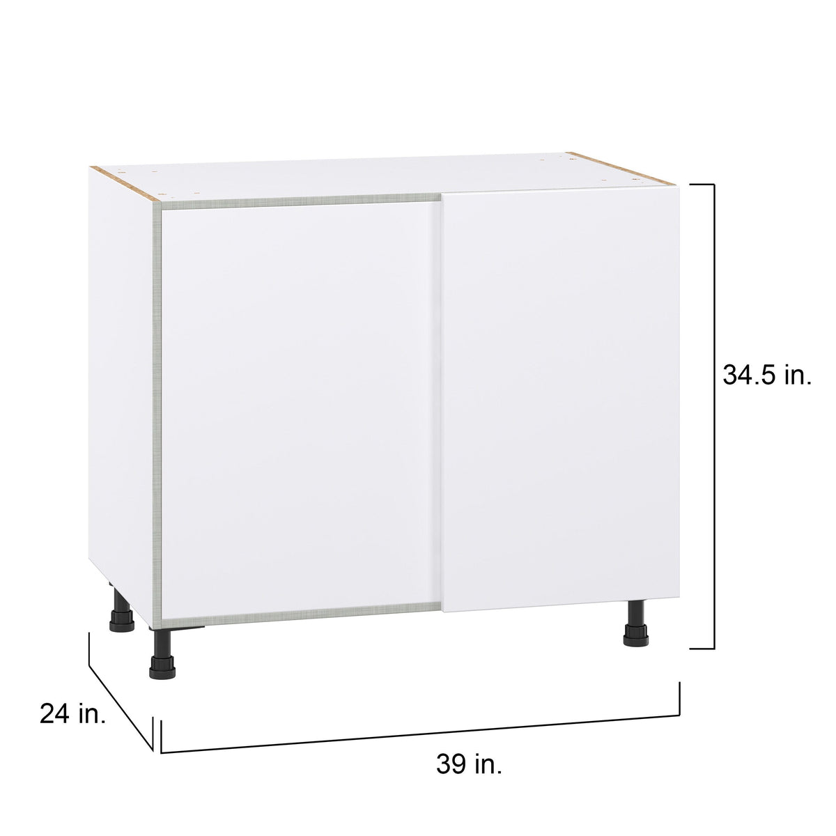Hugo&Borg Lasalle 39-in W x 34.5-in H x 24-in D Bright White Slab Blind Corner Base Fully Assembled Cabinet (Flat Panel Slab Style)