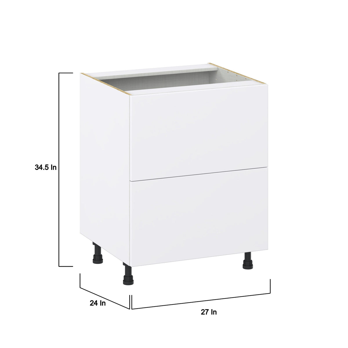 Hugo&Borg Lasalle 27-in W x 34.5-in H x 24-in D Bright White Slab 2-Drawer Base Fully Assembled Cabinet (Flat Panel Style)