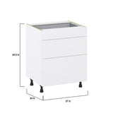 Hugo&Borg Lasalle 27-in W x 34.5-in H x 24-in D Bright White Slab 3-Drawer Base Fully Assembled Cabinet (Flat Panel Style)