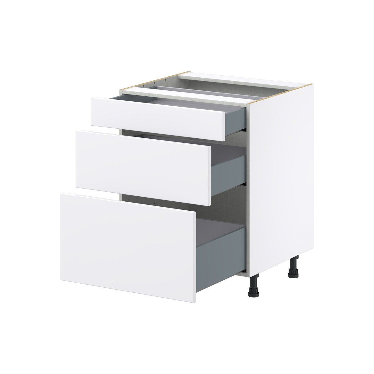 Hugo&Borg Lasalle 27-in W x 34.5-in H x 24-in D Bright White Slab 3-Drawer Base Fully Assembled Cabinet (Flat Panel Style)
