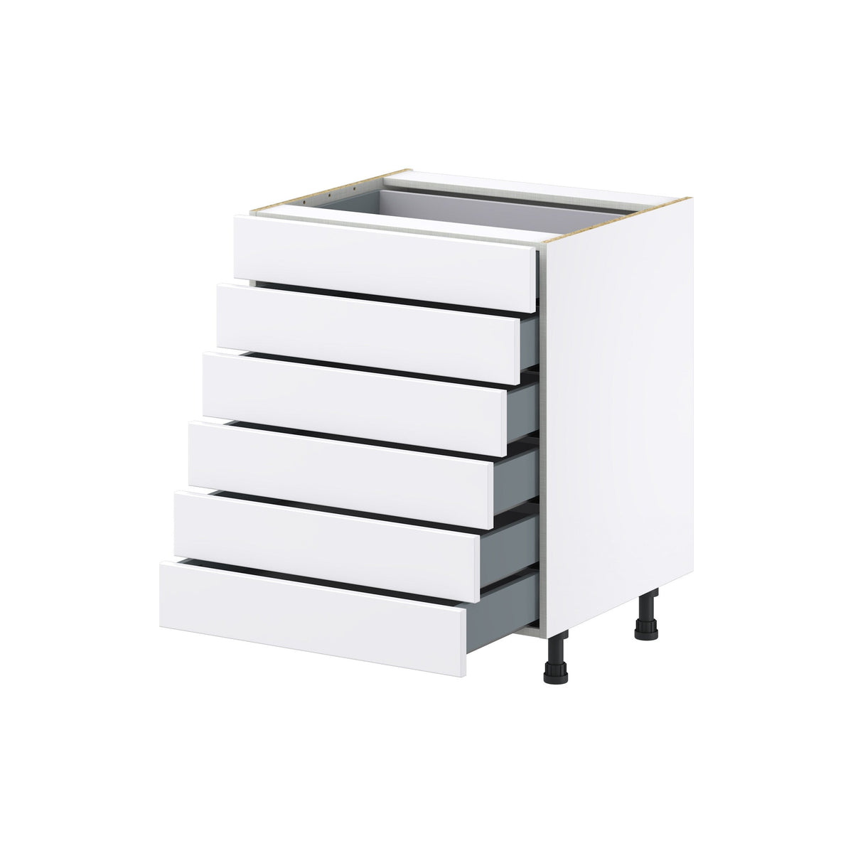 Hugo&Borg Lasalle 27-in W x 34.5-in H x 24-in D Bright White Slab 6-Drawer Base Fully Assembled Cabinet (Flat Panel Style)
