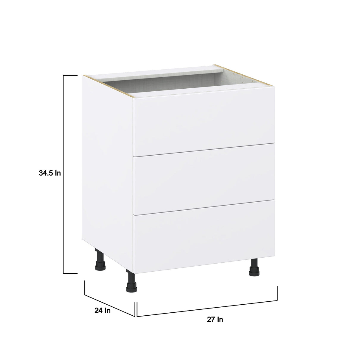 Hugo&Borg Lasalle 27-in W x 34.5-in H x 24-in D Bright White Slab 3-Drawer Base Fully Assembled Cabinet (Flat Panel Style)