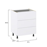 Hugo&Borg Lasalle 27-in W x 34.5-in H x 24-in D Bright White Slab 3-Drawer Base Fully Assembled Cabinet (Flat Panel Style)