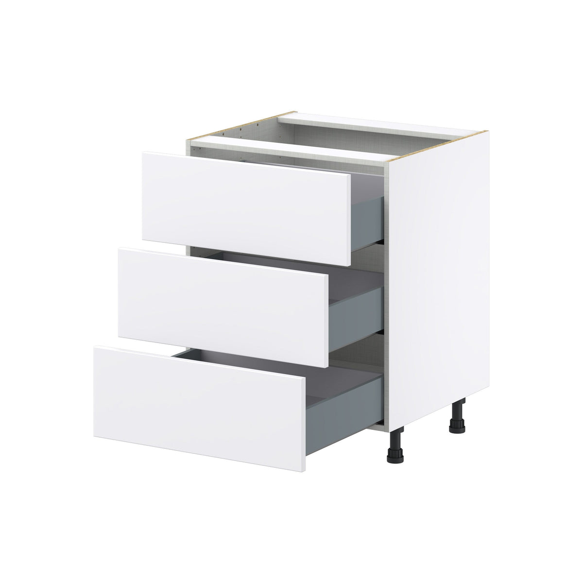 Hugo&Borg Lasalle 27-in W x 34.5-in H x 24-in D Bright White Slab 3-Drawer Base Fully Assembled Cabinet (Flat Panel Style)