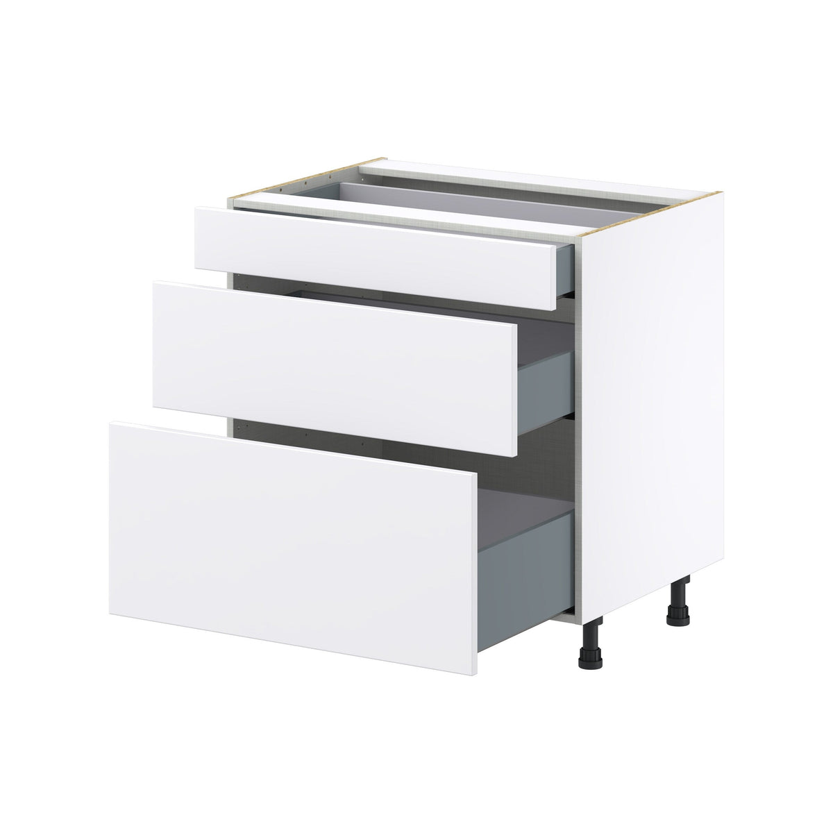 Hugo&Borg Lasalle 33-in W x 34.5-in H x 24-in D Bright White Slab 3-Drawer Base Fully Assembled Cabinet (Flat Panel Style)
