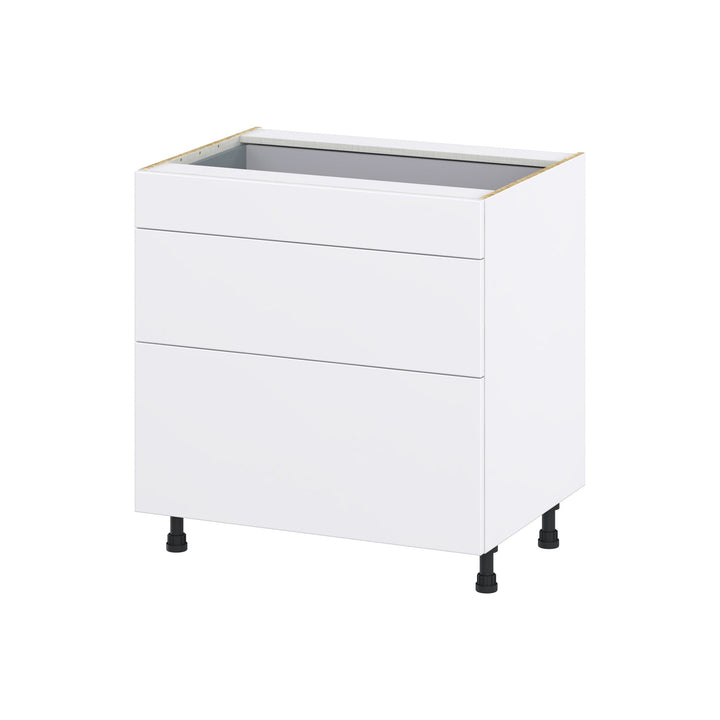 Hugo&Borg Lasalle 33-in W x 34.5-in H x 24-in D Bright White Slab 3-Drawer Base Fully Assembled Cabinet (Flat Panel Style)