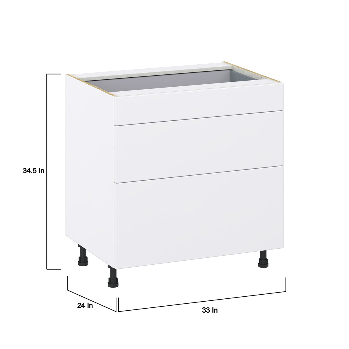 Hugo&Borg Lasalle 33-in W x 34.5-in H x 24-in D Bright White Slab 3-Drawer Base Fully Assembled Cabinet (Flat Panel Style)