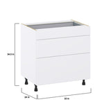 Hugo&Borg Lasalle 33-in W x 34.5-in H x 24-in D Bright White Slab 3-Drawer Base Fully Assembled Cabinet (Flat Panel Style)