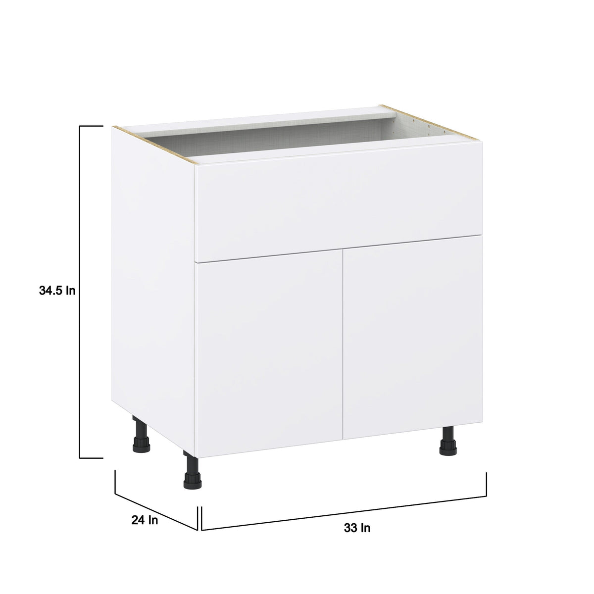 Hugo&Borg Lasalle 33-in W x 34.5-in H x 24-in D Bright White Slab 1-Drawer Base Fully Assembled Cabinet (Flat Panel Slab Style)