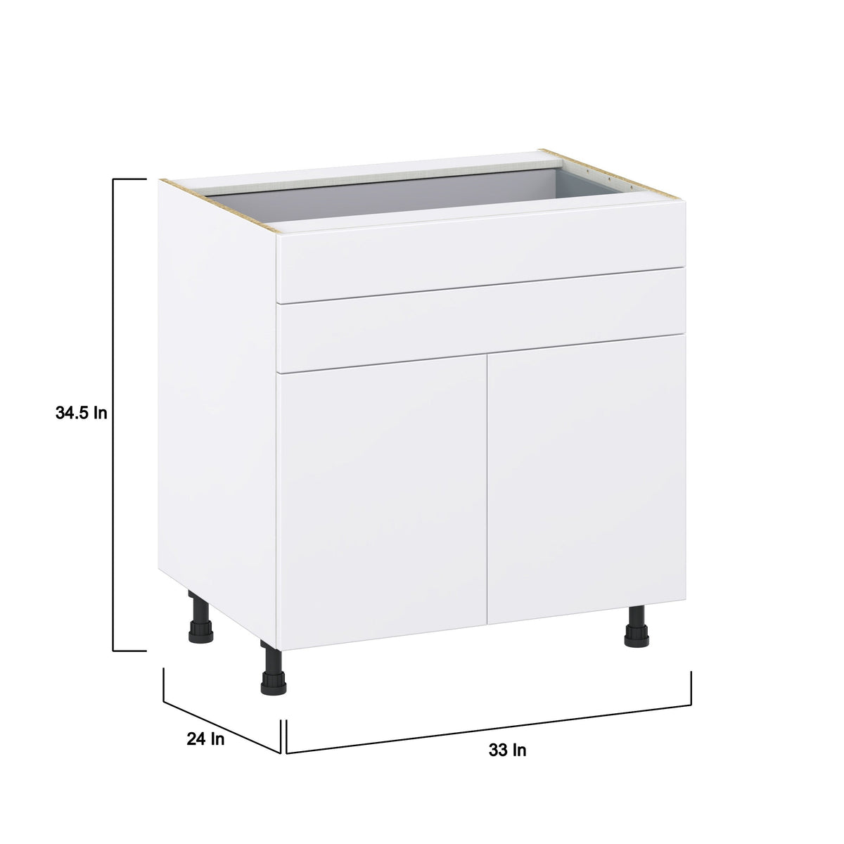 Hugo&Borg Lasalle 33-in W x 34.5-in H x 24-in D Bright White Slab 2-Drawers Base Fully Assembled Cabinet (Flat Panel Slab Style)