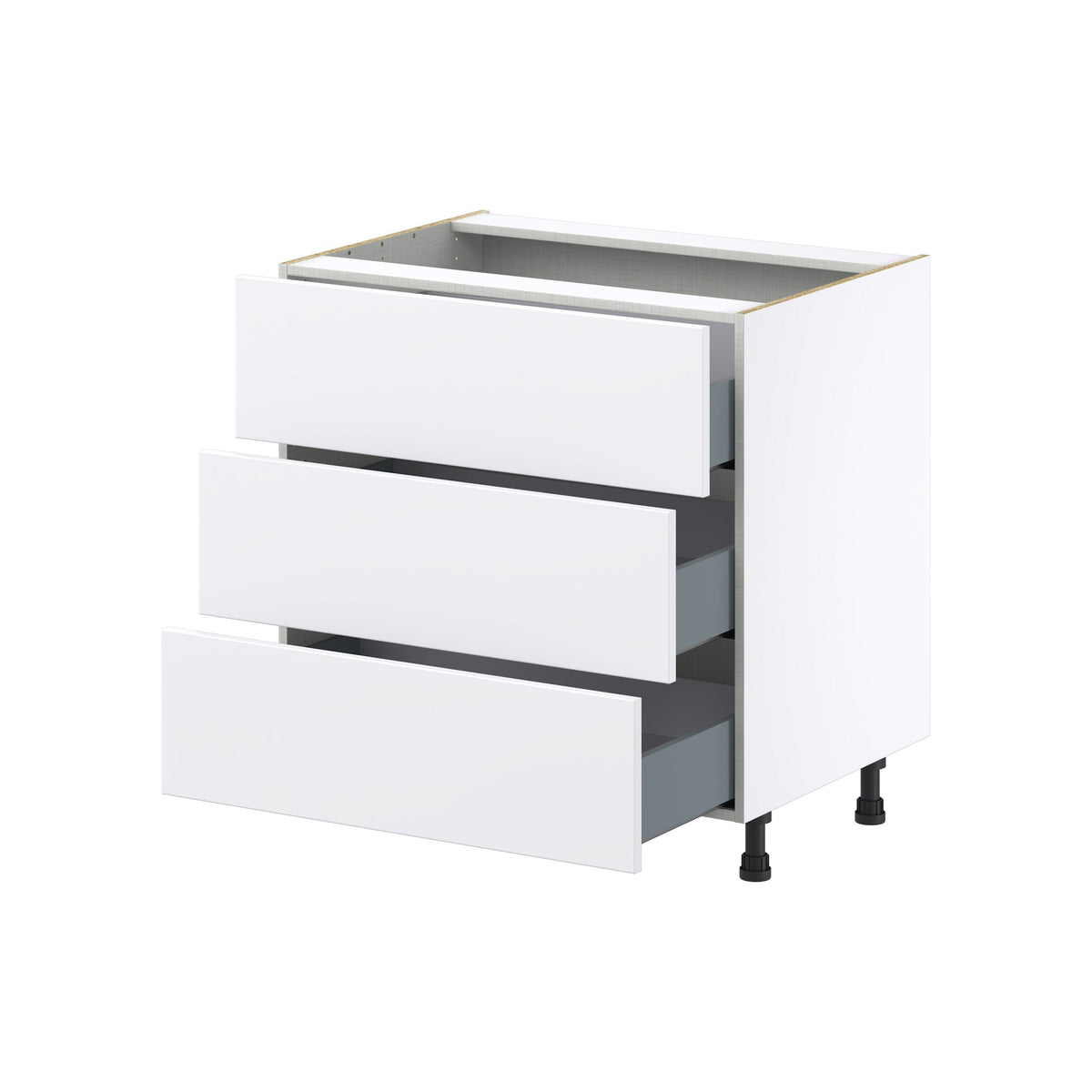Hugo&Borg Lasalle 33-in W x 34.5-in H x 24-in D Bright White Slab 3-Drawer Base Fully Assembled Cabinet (Flat Panel Style)