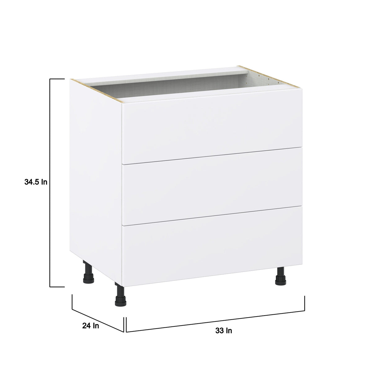 Hugo&Borg Lasalle 33-in W x 34.5-in H x 24-in D Bright White Slab 3-Drawer Base Fully Assembled Cabinet (Flat Panel Style)