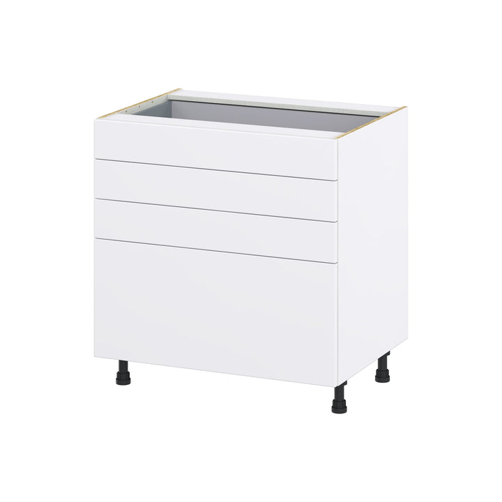 Hugo&Borg Lasalle 33-in W x 34.5-in H x 24-in D Bright White Slab 4-Drawer Base Fully Assembled Cabinet (Flat Panel Style)