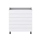 Hugo&Borg Lasalle 33-in W x 34.5-in H x 24-in D Bright White Slab 6-Drawer Base Fully Assembled Cabinet (Flat Panel Style)