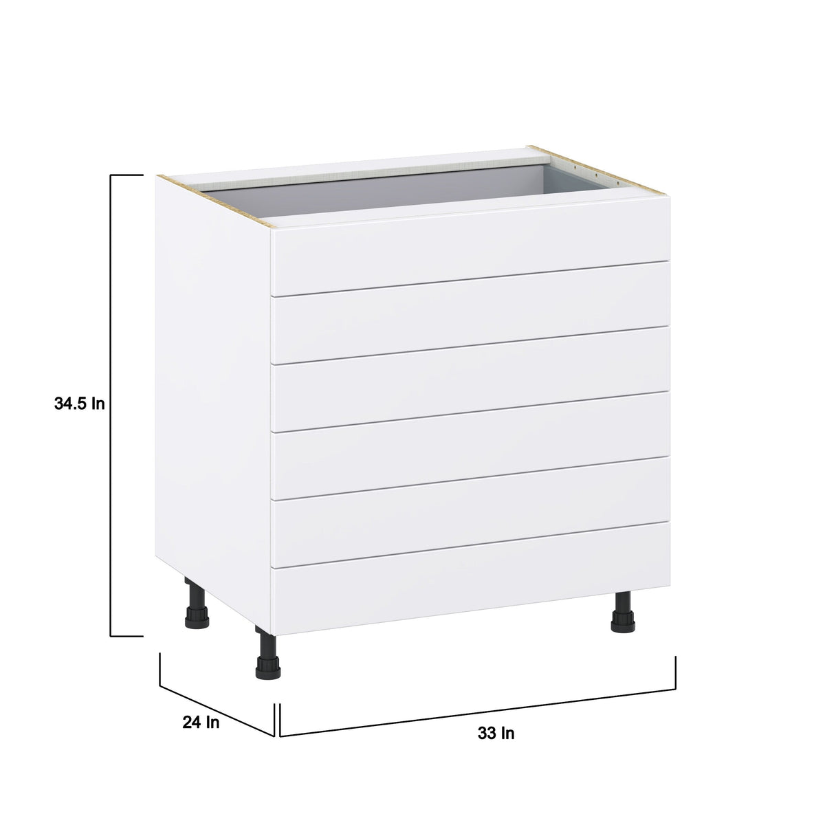 Hugo&Borg Lasalle 33-in W x 34.5-in H x 24-in D Bright White Slab 6-Drawer Base Fully Assembled Cabinet (Flat Panel Style)