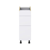 Hugo&Borg Lasalle 12-in W x 34.5-in H x 24-in D Bright White Slab 3-Drawer Base Fully Assembled Cabinet (Flat Panel Style)