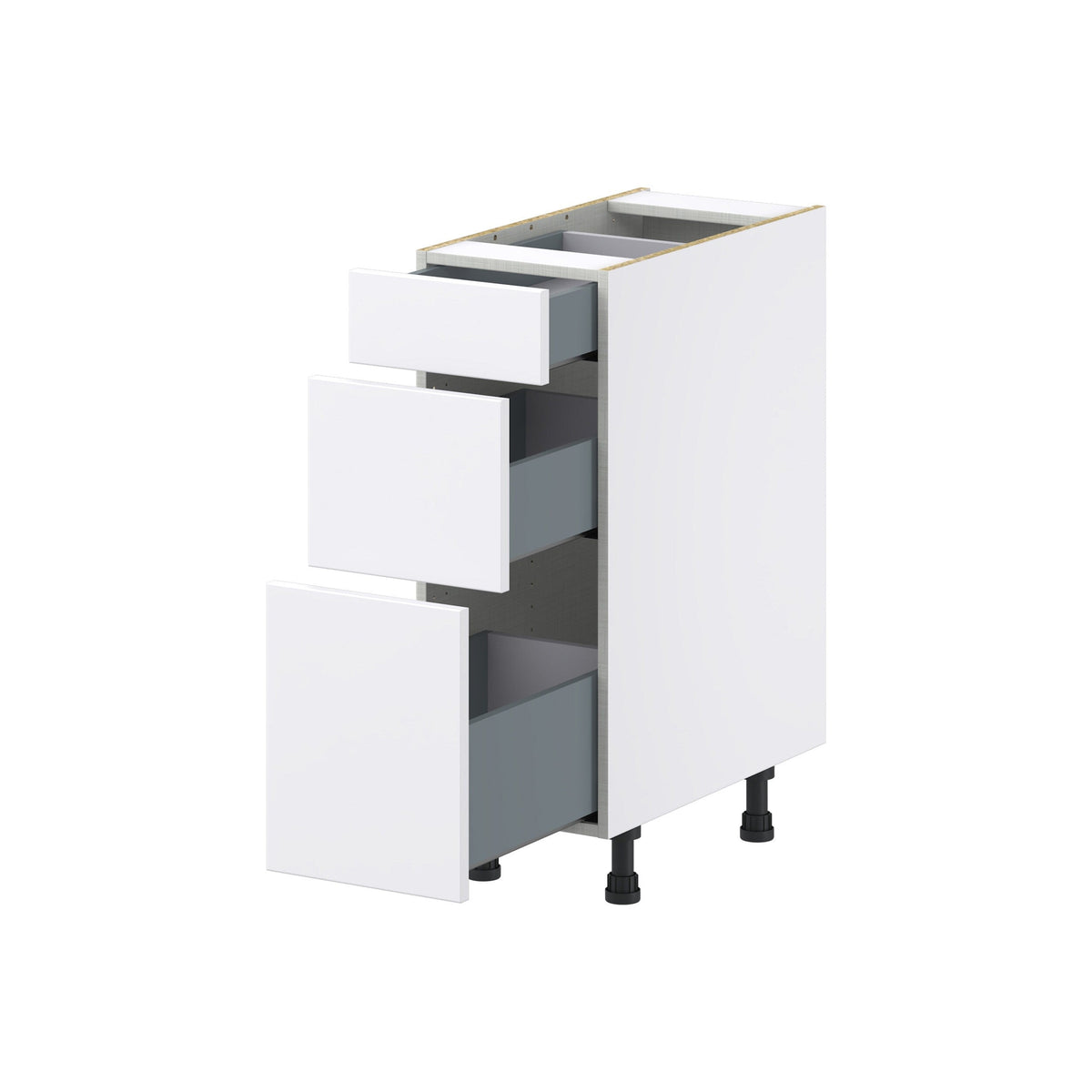 Hugo&Borg Lasalle 12-in W x 34.5-in H x 24-in D Bright White Slab 3-Drawer Base Fully Assembled Cabinet (Flat Panel Style)