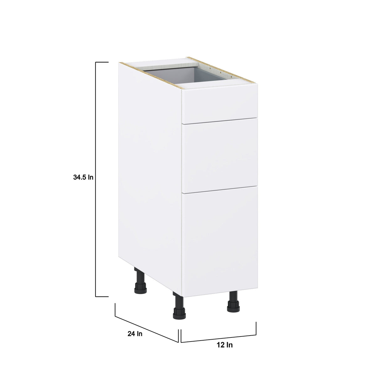 Hugo&Borg Lasalle 12-in W x 34.5-in H x 24-in D Bright White Slab 3-Drawer Base Fully Assembled Cabinet (Flat Panel Style)