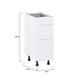 Hugo&Borg Lasalle 12-in W x 34.5-in H x 24-in D Bright White Slab 3-Drawer Base Fully Assembled Cabinet (Flat Panel Style)